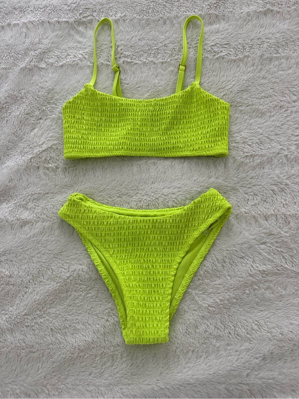 Mosmann Australia Neon Yellow Smocked Bikini Set - Two-Piece Swimwear, Size XS